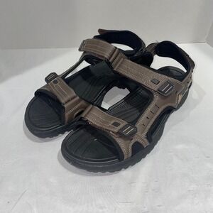Landshark Mens Brown Sport Sandals Triple Strap Outdoor Trail Shoes Size 12